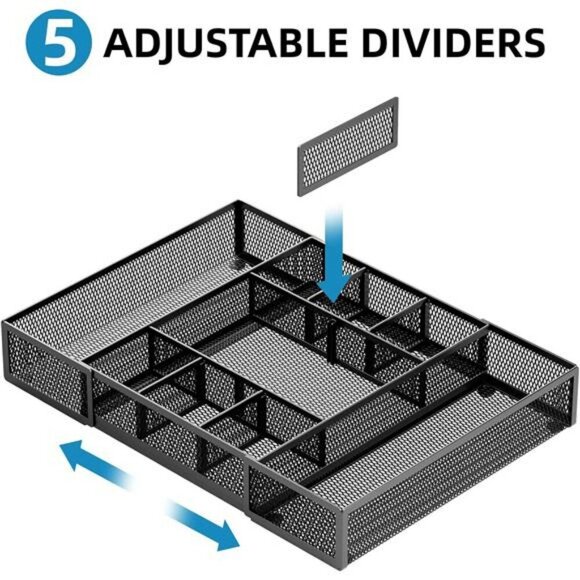 Expandable Mesh Desk Drawer Organizer Tray with Dividers for Office Makeup - Picture 3 of 8